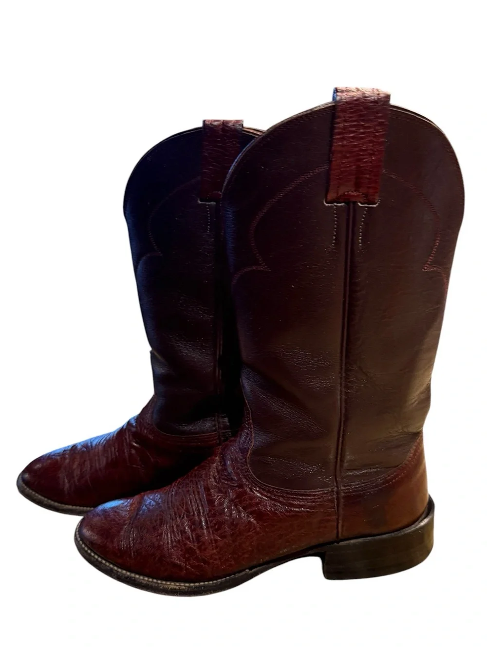 Nocona Boots Mens 7D Roper Style Western Leather Cowboy Boots in Deep Burgundy